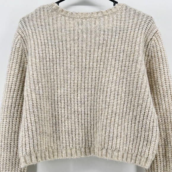 Arizona Jean Co Womens Cropped Monochrome Preppy Oatmeal Ribbed Knit‎ Sweater L - Picture 4 of 11